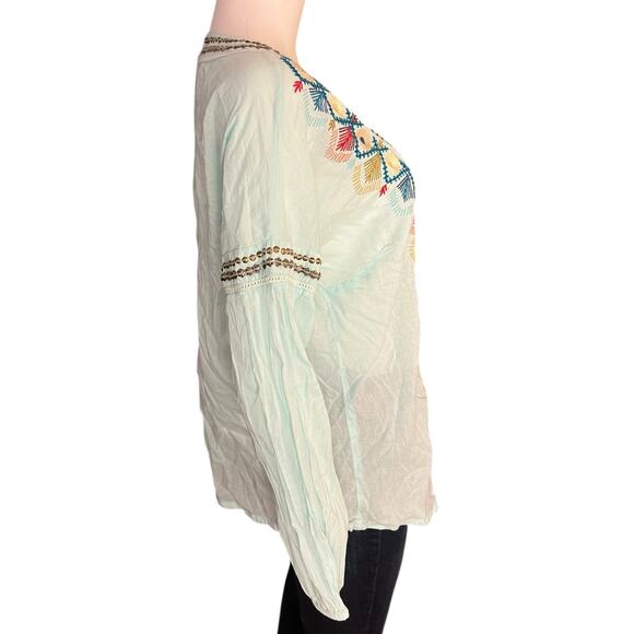 Sundance Light Blue Embroidered Beaded Boho Cotton Tunic Top M - Picture 3 of 5